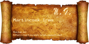 Martincsek Irma névjegykártya
